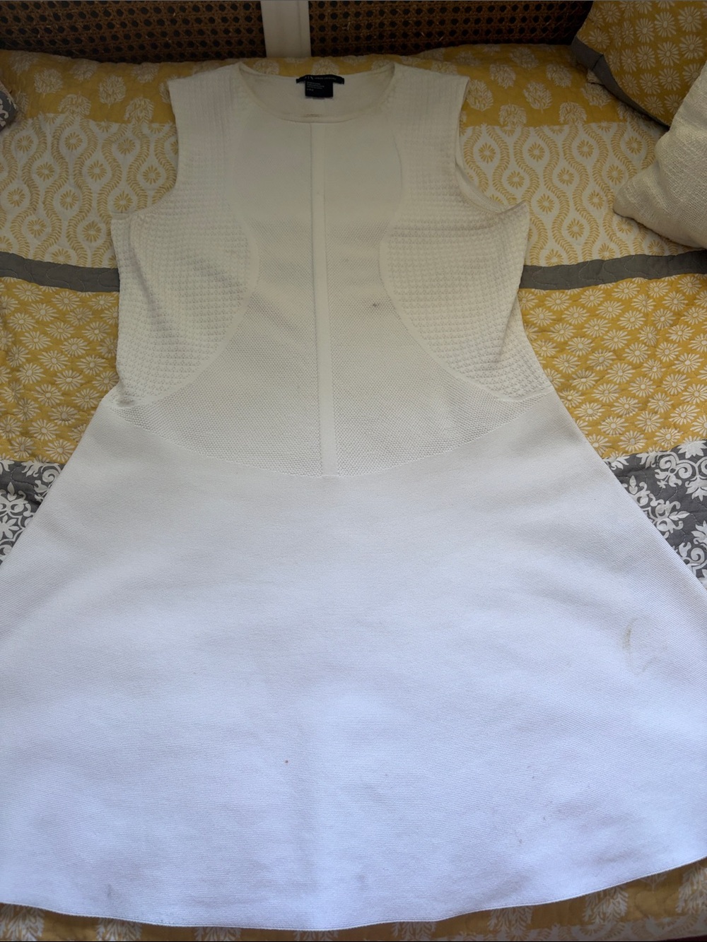 Armani Exchange White Sleeveless Textured Fit-and-Flare Dress